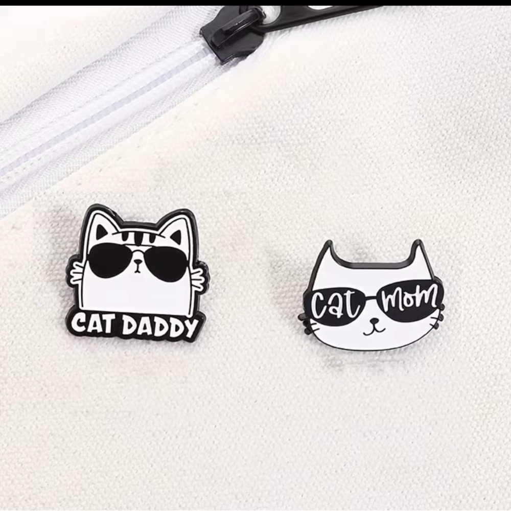 Cat Mom and Cat Daddy Enamel Pins - Picture 2 of 5